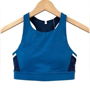 Brooks Run Bra Drive 3 Pocket sports bra 32 C/D blue compression padded NWT